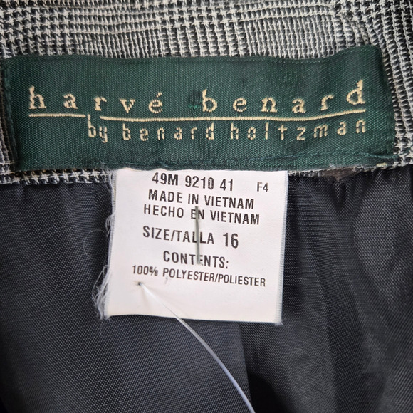 80s Vintage Gray Houndstooth Plaid Harve Benard Single Breasted Blazer Size 16 - Picture 3 of 10